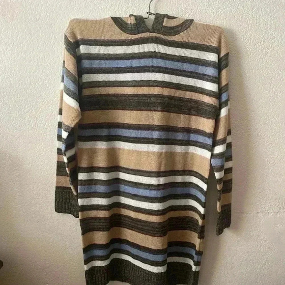 🆕Evelyn Taylor Multicolor Stripe Hooded Long Sweater M🆕 - Picture 3 of 7